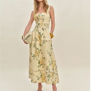 Reformation Yellow Floral Midi Dress